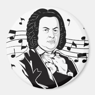 Aimant Johann Sebastian Bach Portrait et buste avec notes