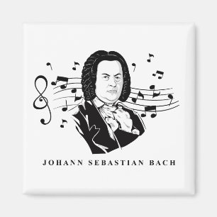 Aimant Johann Sebastian Bach Portrait et buste avec notes