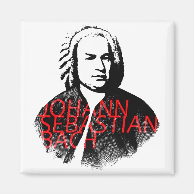 Aimant Johann Sebastian Bach portrait et lettres rouges (Devant)