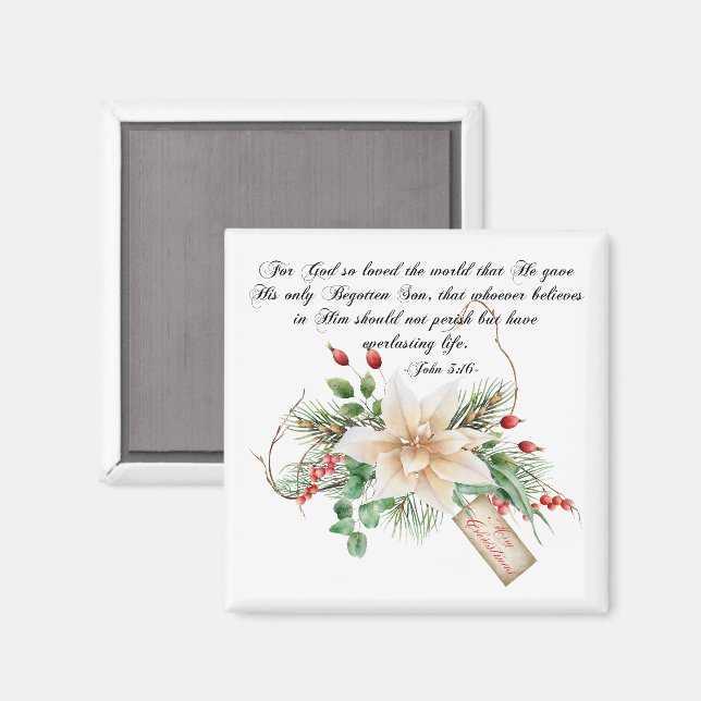 Aimant John 3:16 - Joyeux Noël Écriture Florale (Recto/Verso)
