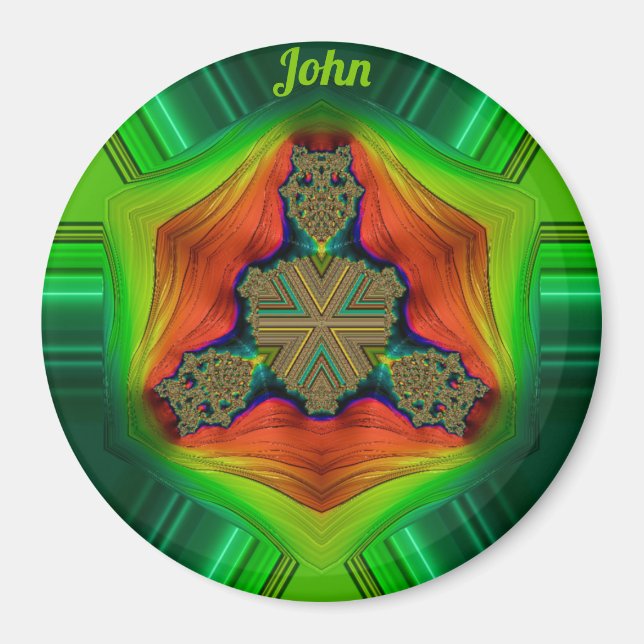 Aimant JOHN ~ Nuances violet, vert, rouge et orange (Devant)