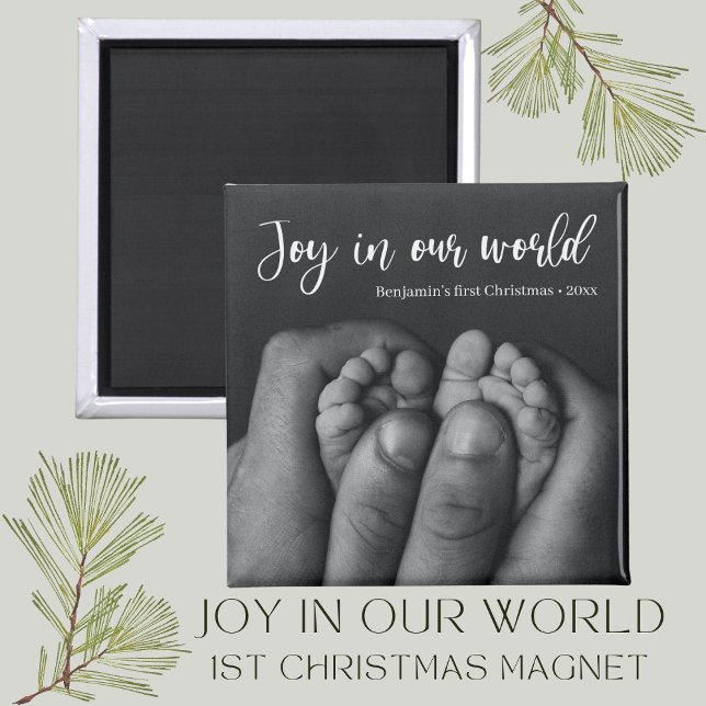 Aimant "Joie dans notre monde" Le premier Noël de bébé (joy in our world photo Christmas magnet babys first christmas holiday gift)