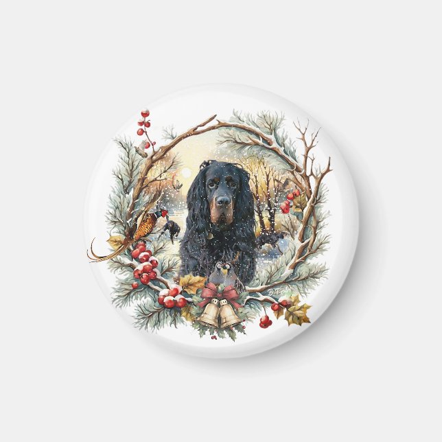 Aimant Joie de Noël du Setter Gordon – Art canin saisonni (Devant)