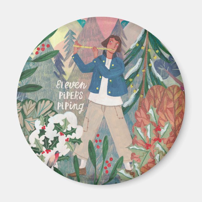 Aimant Joli 12 jours de Noël onze Pipers Piping (Devant)