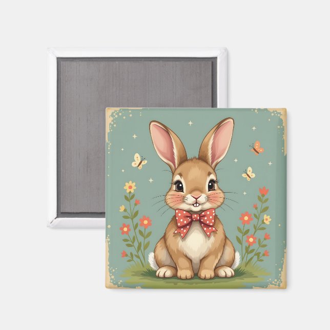 Aimant Joli adorable lapin brun avec noeud papillon (Recto/Verso)