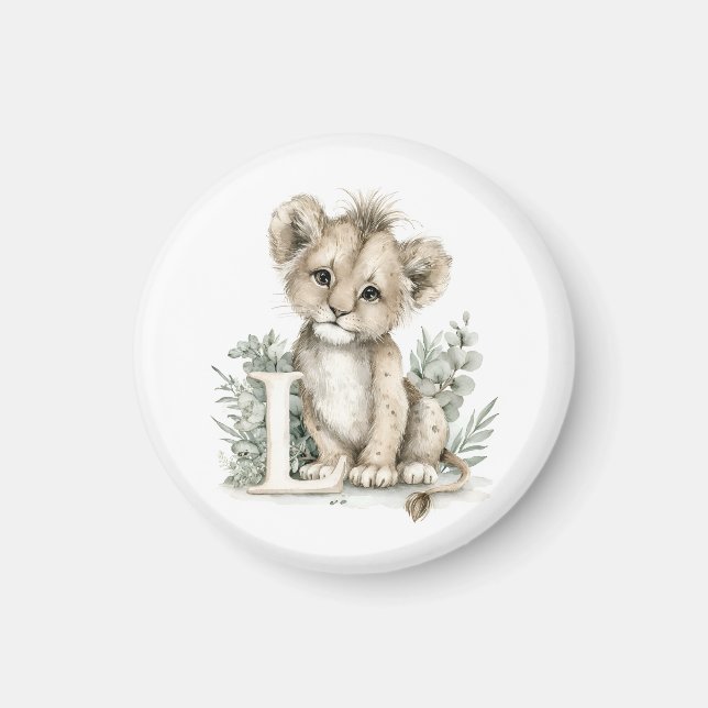 Aimant Joli alphabet d'animaux bébé aquarelle Lion (Devant)