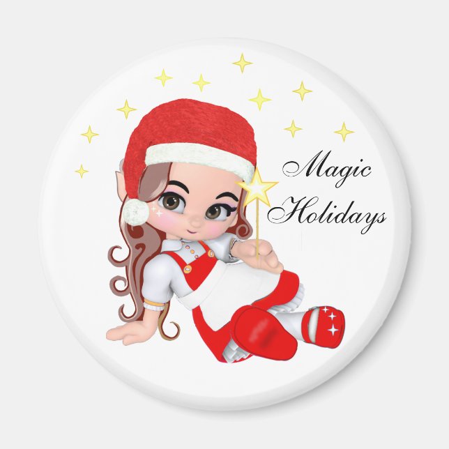 Aimant Joli ange fée de Noël & étoiles (Devant)