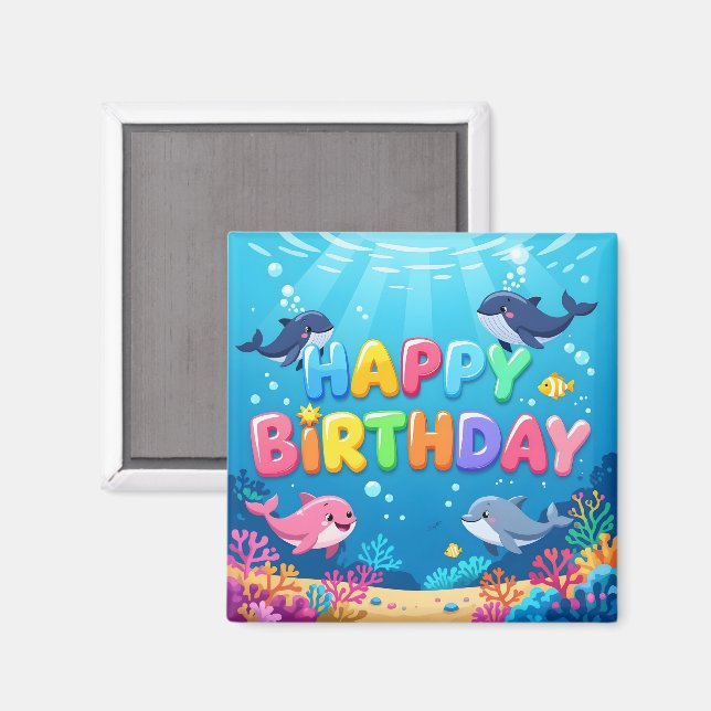 Aimant Joli Anniversaire dauphin marin (Recto/Verso)