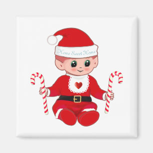 Aimant Joli bébé elfe du Père Noël de Noël et cannes à su