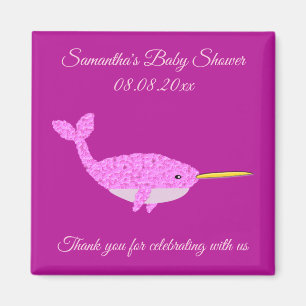 Aimant Joli bébé rose fille Narwhal Baby shower personnal