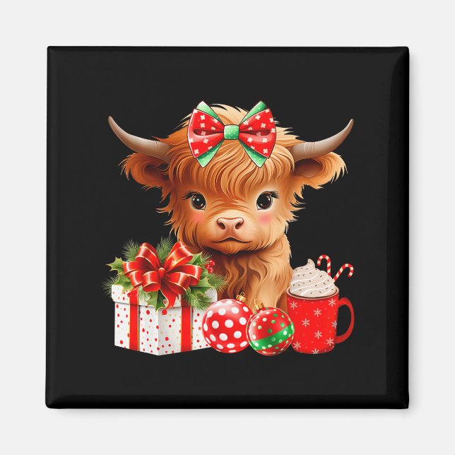 Aimant Joli bébé vache des Highlands Joyeux Noël vache de (Devant)