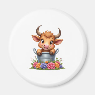 Aimant Joli bébé vache highland avec fleurs Veau Animal c