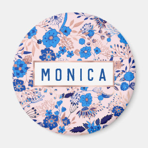 Aimant Joli bleu bleu bleu bleu bleu rose florale M