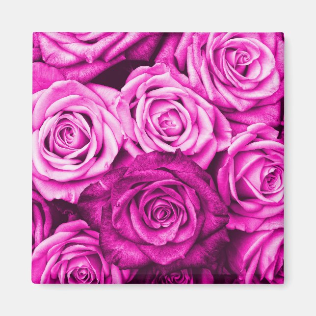 Aimant Joli Bouquet de fleurs de roses rose Magenta (Devant)