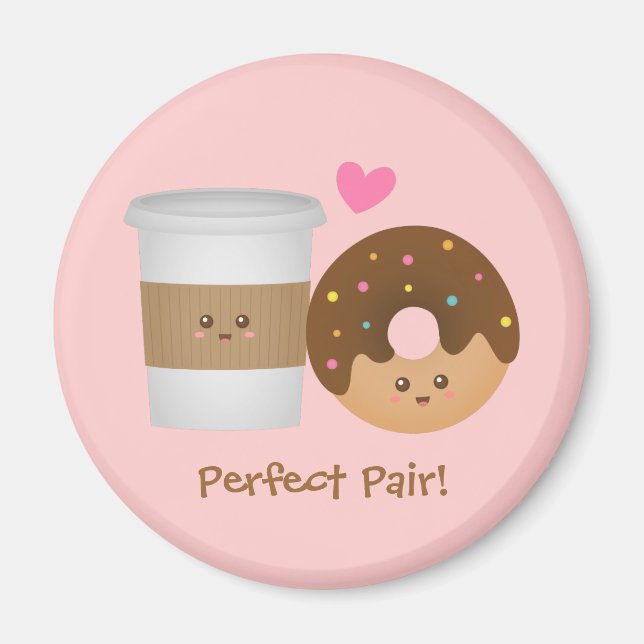 Aimant Joli café et donut amoureux, le couple parfait (Devant)