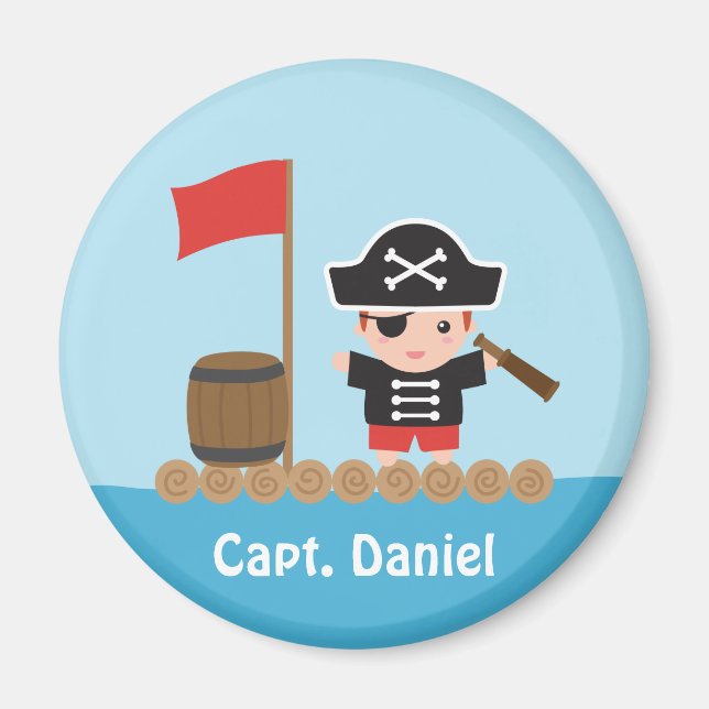 Aimant Joli capitaine pirate océan radeau garçon (Devant)