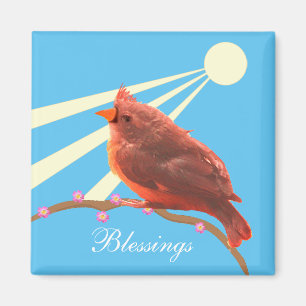 Aimant Joli Cardinal sur Fond Bleu Clair