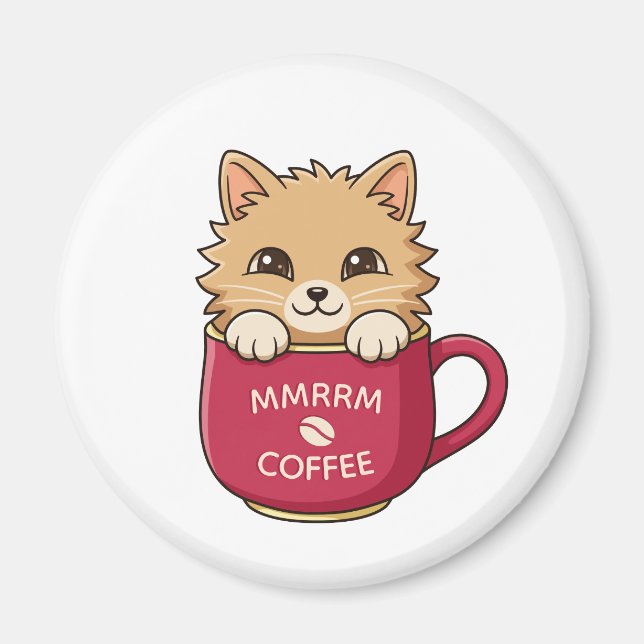 Aimant Joli chat de dessin animé dans une tasse de café a (Devant)