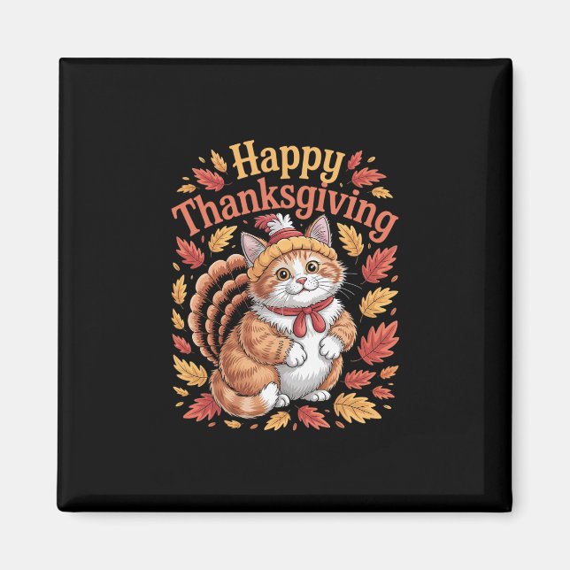 Aimant Joli chat de Thanksgiving Dinde drôle d'animal d'a (Devant)