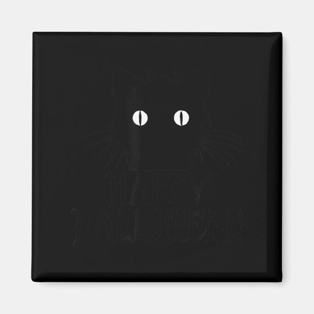 Aimant Joli Chat Noir d'Halloween Avec Moustaches Heureux (Devant)