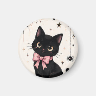 Aimant Joli Chat Noir Toile d'Araignée Arc Rose