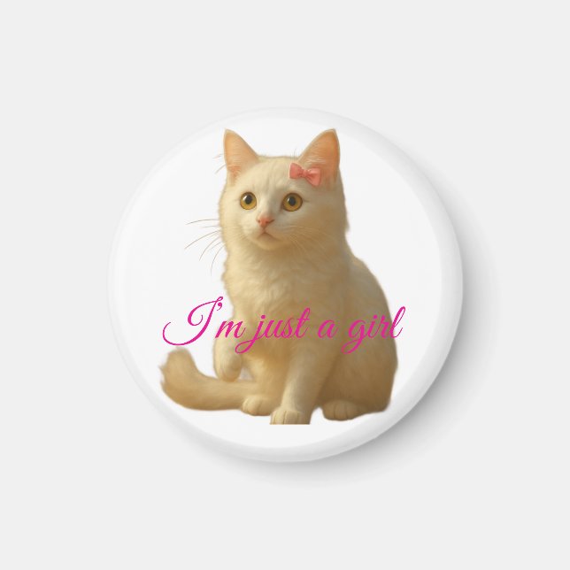 Aimant Joli Chat Persan Blanc "Je Suis Juste une Fille" T (Devant)