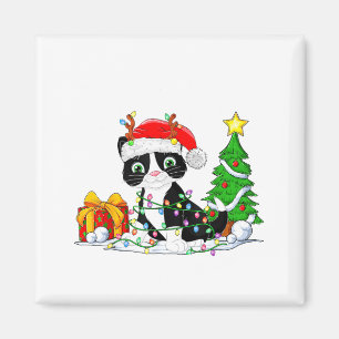 Aimant Joli Chat Smoking Santa Noël Arbre Lumineux Xmas T