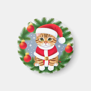Aimant Joli chat tigré en tenue de Père Noël