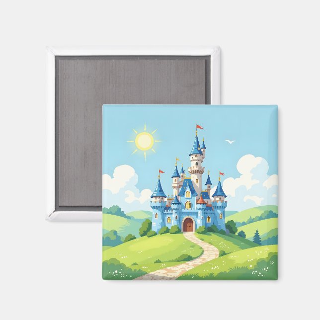 Aimant Joli château bleu et blanc (Recto/Verso)