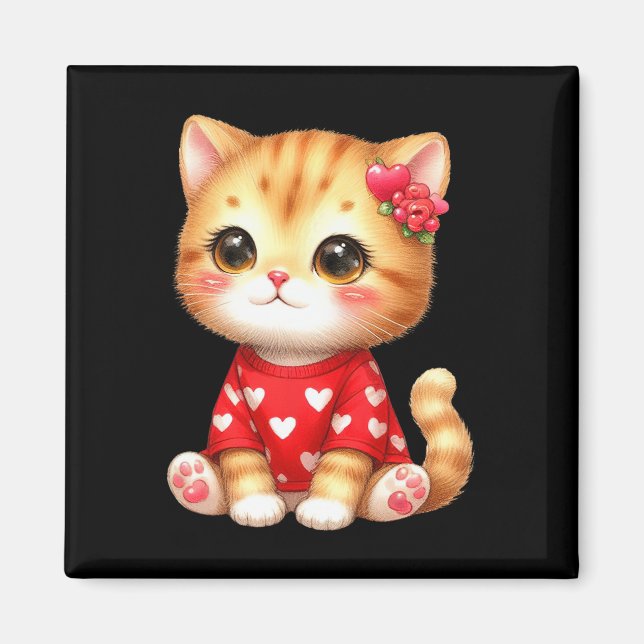 Aimant Joli chaton de la Saint-Valentin avec cœur  (Devant)