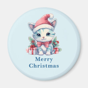 Aimant Joli chaton en chapeau de Père Noël pour Noël