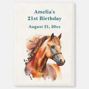 Aimant Joli cheval alezan Anniversaire Enregistrez la dat