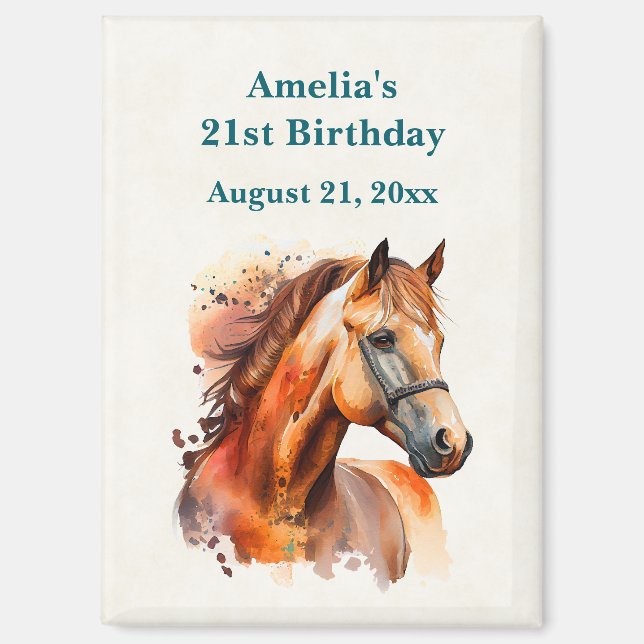 Aimant Joli cheval alezan Anniversaire Enregistrez la dat (Recto)