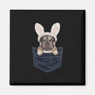 Aimant Joli chiot Bouledogue Français chapeau de lapin da