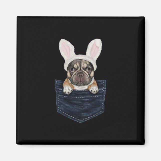 Aimant Joli chiot Bouledogue Français chapeau de lapin da (Devant)