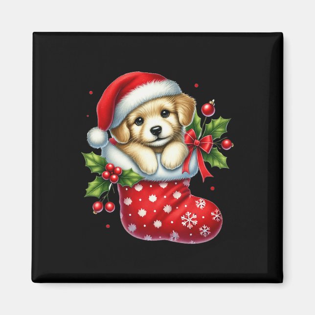 Aimant Joli Chiot Dans Les Bas De Noël Pour Les Animaux A (Devant)
