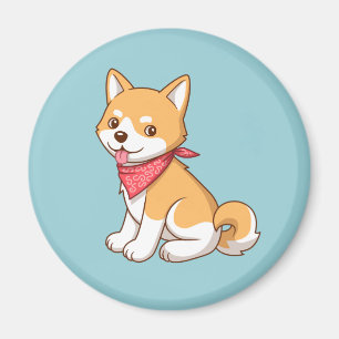 Aimant Joli chiot de dessin animé Shiba Inu sur fond bleu
