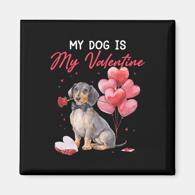 Aimant Joli chiot teckel Saint-Valentin propriétaire Mon  (Devant)