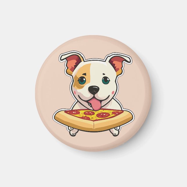 Aimant Joli chiot tenant une tranche de pizza (Devant)