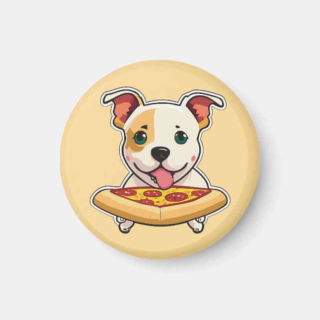 Aimant Joli chiot tenant une tranche de pizza (Devant)