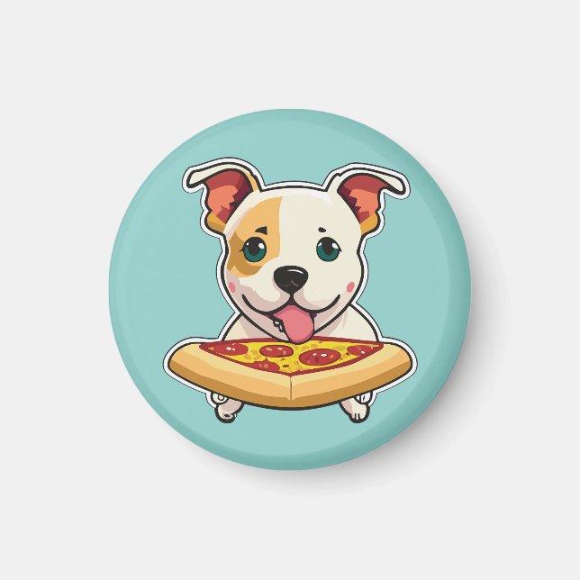 Aimant Joli chiot tenant une tranche de pizza (Devant)