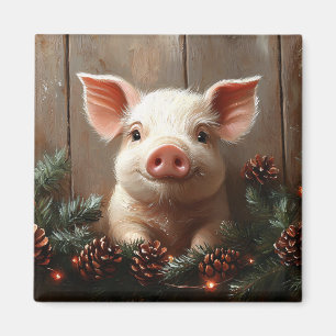 Aimant Joli Cochon de Noël Peinture rustique