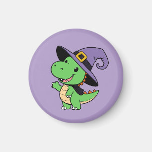 Aimant joli dessin animé dino sorcière halloween