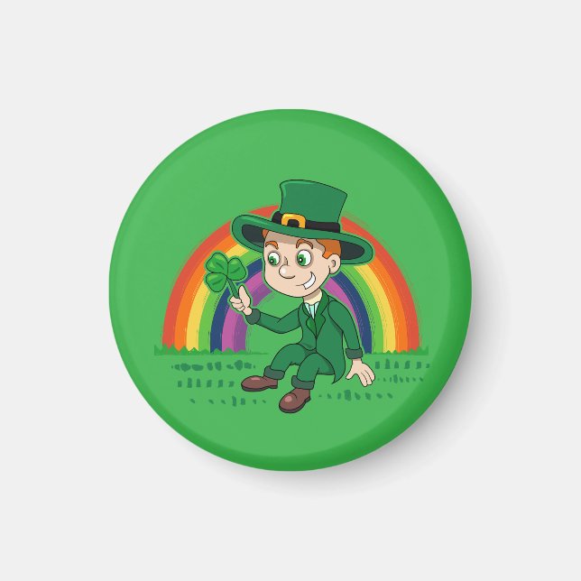 Aimant Joli dessin animé leprechaun avec shamrock et arc- (Devant)