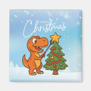 Aimant Joli dinosaure avec sapin de Noël