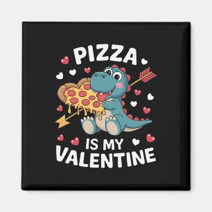 Aimant Joli dinosaure tenant une pizza pour un thème amus