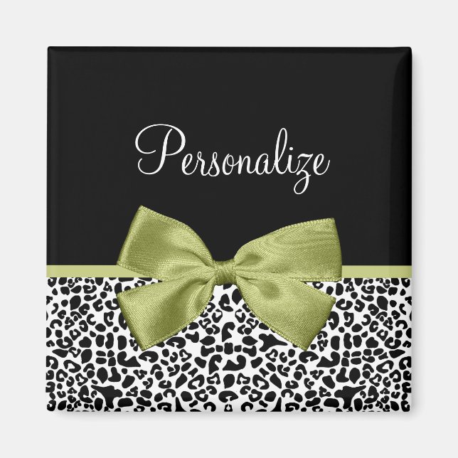 Aimant Joli Empreinte de léopard Spring Green Bow avec no (Devant)