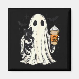 Aimant Joli fantôme d'Halloween tenant un chat noir Café 