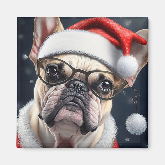 Aimant Joli French Bulldog Père Noël Noël Conception (Devant)