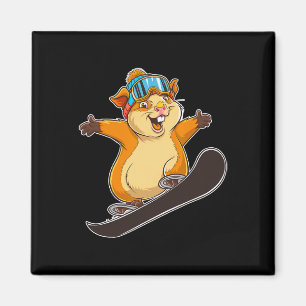 Aimant Joli Hamster De Snowboard Avec Lunettes